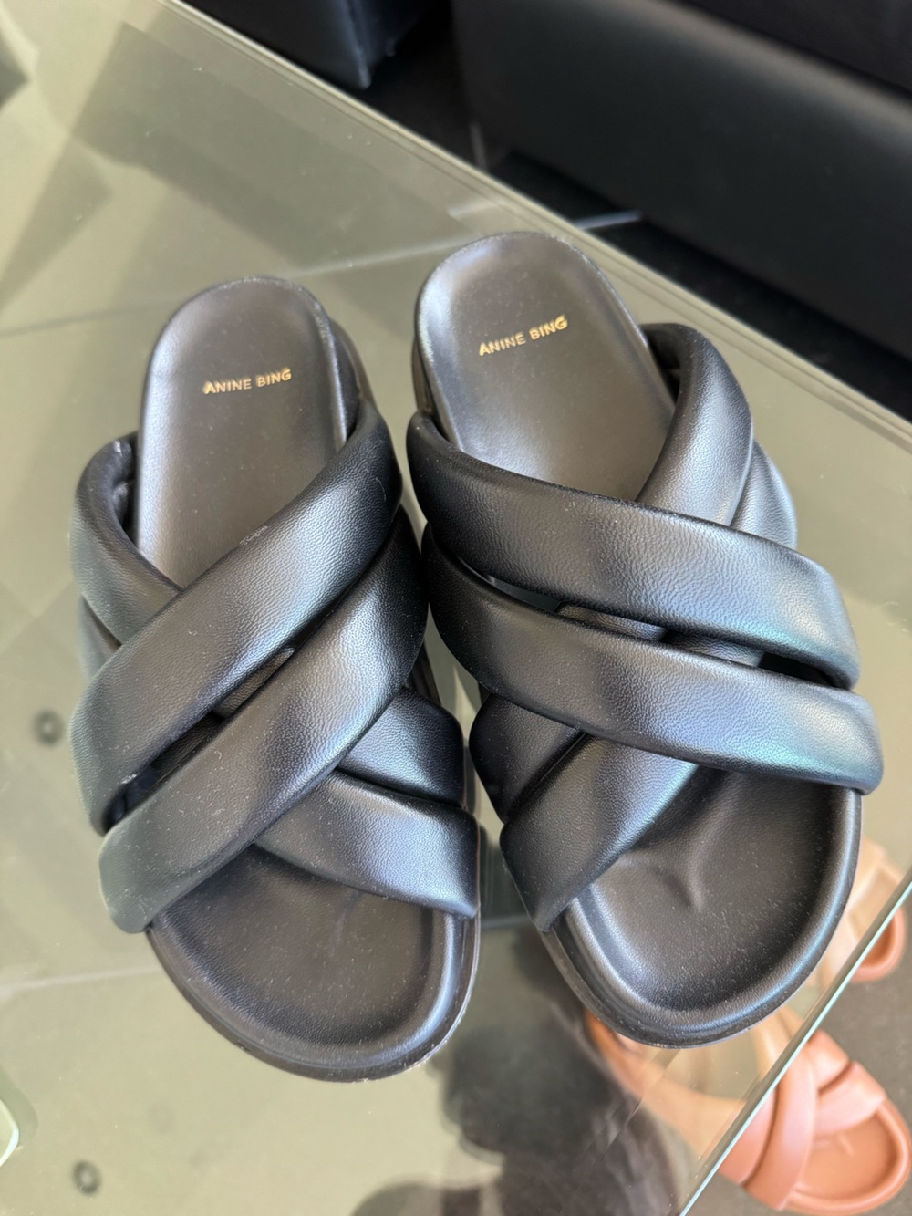 Anine Bing Black Twisted Padded Slide Sandals